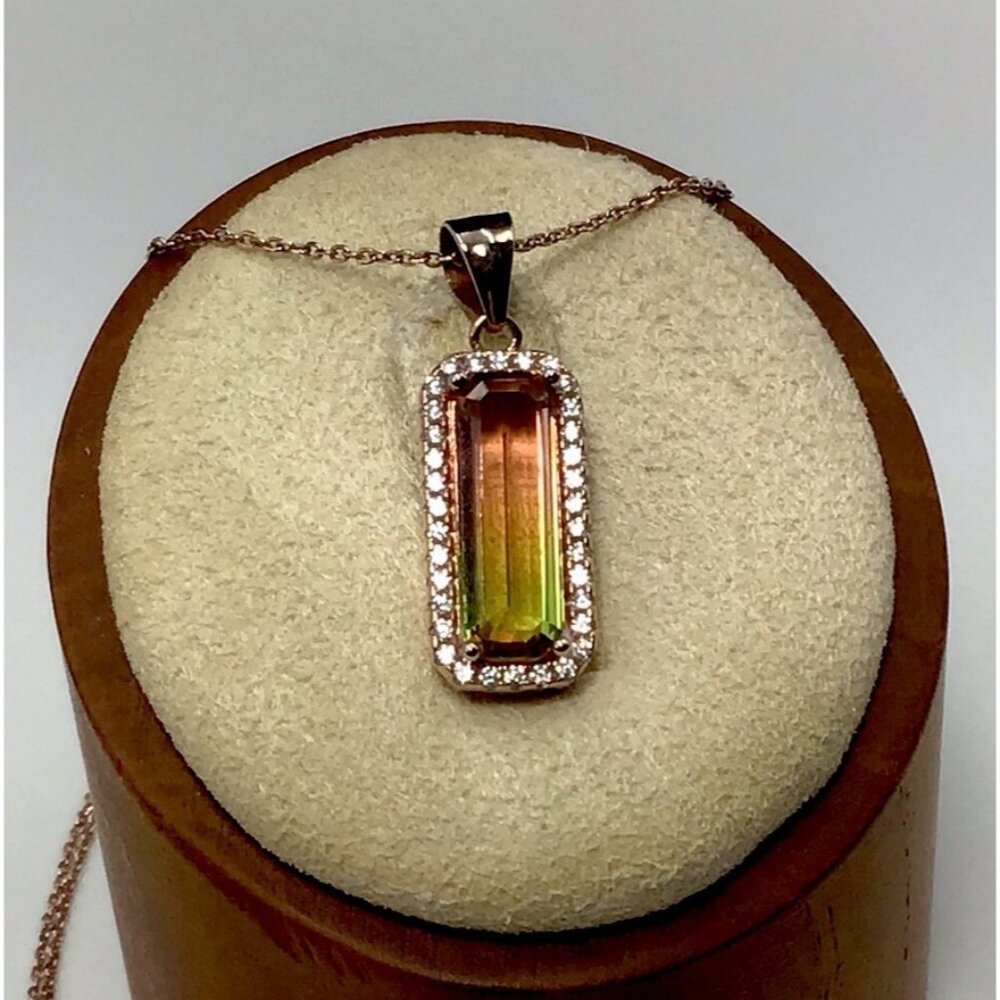 Rose Gold Over Sterling Silver Watermelon Quartz Pendant And Chain 18”